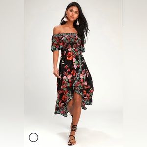 Black Floral Print Smocked Maxi Dress